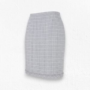 WHBM Purple White Tweed Fray Fringe Pencil Straight Knee Length Skirt Size 8